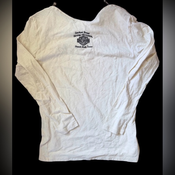 Harley-Davidson Womens Zipper Shoulder Long Sleeve T-Shirt Top Cream Size Large - Picture 2 of 3
